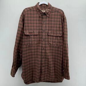 Woolrich Button Down Shirt Mens‎ Large Persimmon Plaid Long Sleeve Cotton